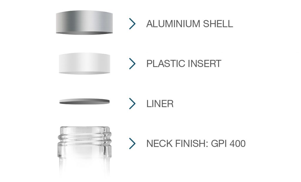 Spirits Closures screw caps in aluminium and plastic, tamper evident